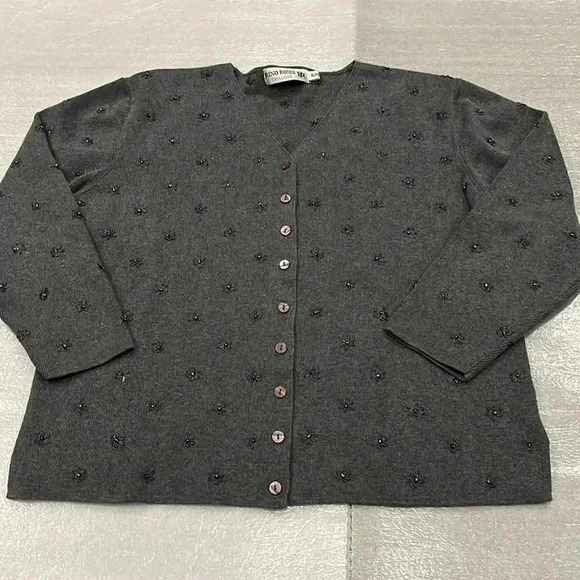 ❤️2/$50❤️[XL]Vintage Rino Rossi Cotton Embellished Floral Gray WMN ButtonSweater - Picture 1 of 5